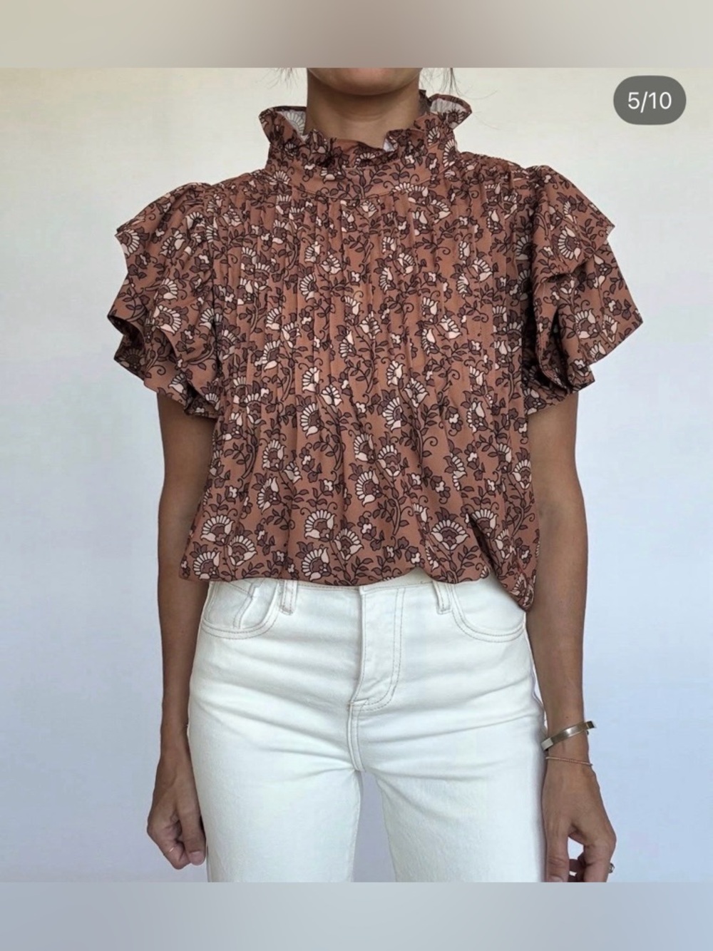 TCEC: Patterned Puff-Sleeve Mock-Neck Blouse Size Medium (NWT & Boutique)